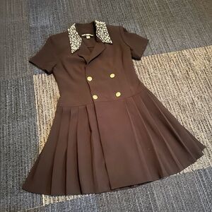 Black Double-Breasted Dress with Embellished Collar